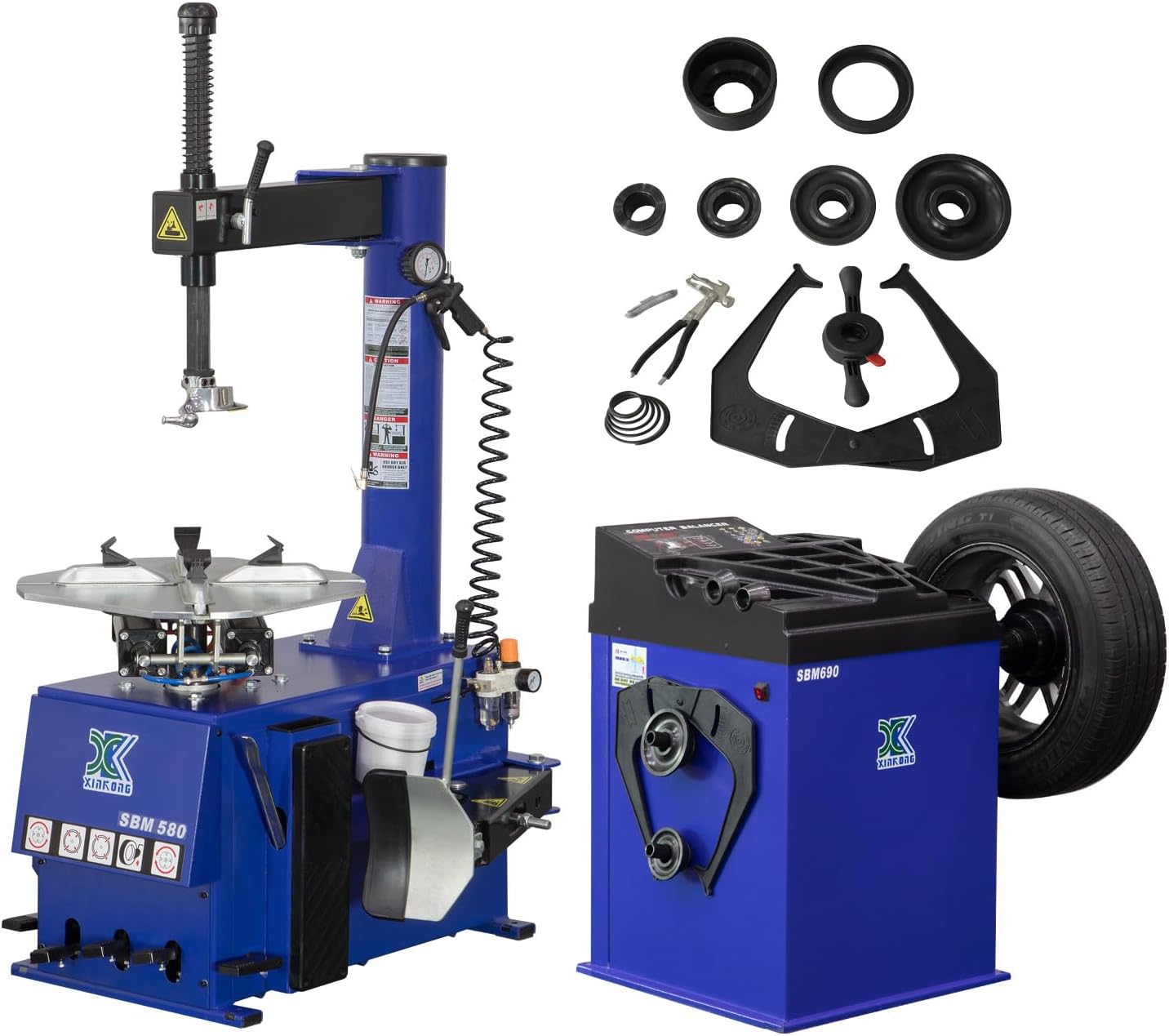 XK 2.0HP SBM-580 tire changer with SBM-690 wheel balancer and included mounting accessories